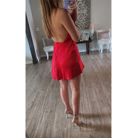 ANGEL BIBA BELLA NOTTE PLUNGING A-LINE MINI DRESS CHERRY - Picture 8 of 12